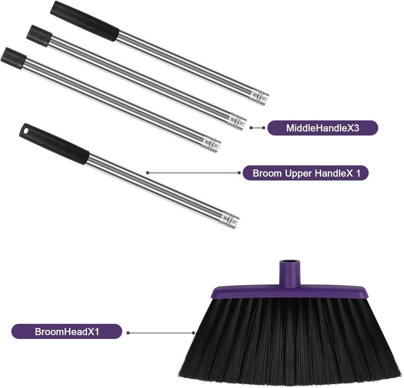 UDUK Heavy Duty Angle Broom, 55-Inch Long Handle Extra Wide 12.6 Inch Head, Stainless Steel Tube & PP Bristles for Pet Hair and Dust, Floor Safe - Purple - Image 4
